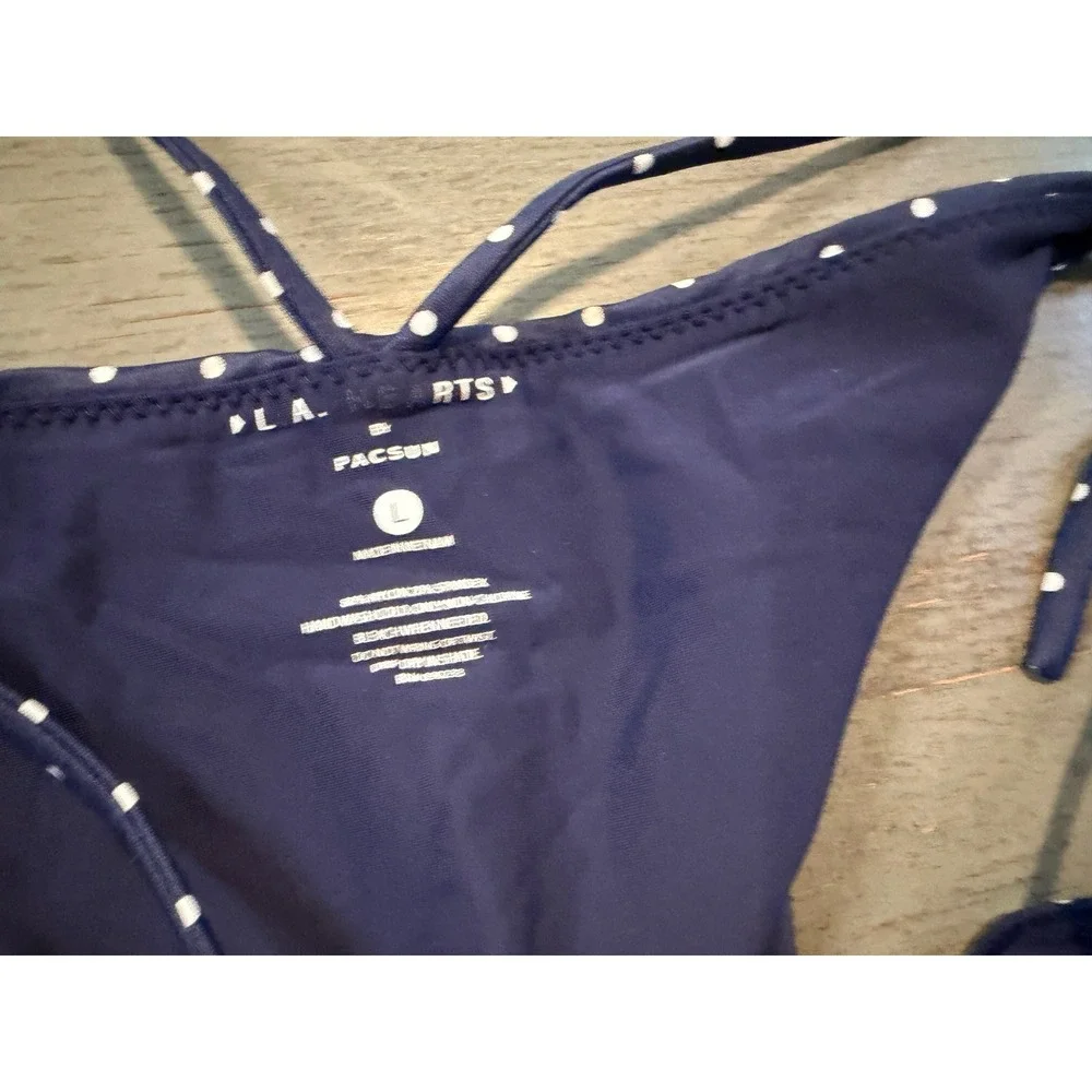 LA Hearts PacSun Navy Blue White Polka Dot Strappy Bikini Bottom Large